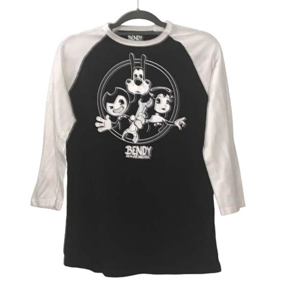 Bendy & The Ink Machine Black & White Raglan T-Shirt S 100% Cotton Youth
